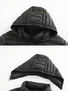 1pc Women's Lightweight Padded Coat, Spring New Style, Mid-Length, Outdoor Sports, Casual Versatile, Solid Color, Zipper, Spring Outwear - Black - View 7