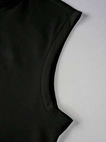 Men's Casual Minimalist Solid Color Drawstring Hooded Vest - 黑色 - 查看 5