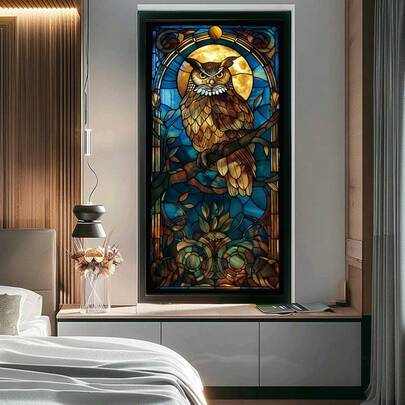 1 miếng dán kính hình cú mèo, có thể tháo rời, tạo hiệu ứng riêng tư, có màu sắc trang trí, thích hợp cho nhà ở, văn phòng, phòng tắm, ban công, che nắng, chống thấm nước PVC, làm đẹp cửa sổ kính trang trí nhà cửa (không cần keo).