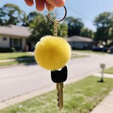 Neon Green Faux Fur Pom Pom Keychain With Googly Eyes For Bag Decoration Soft And Cute Accessory For Keys Or Backpack - As Pic - View 4