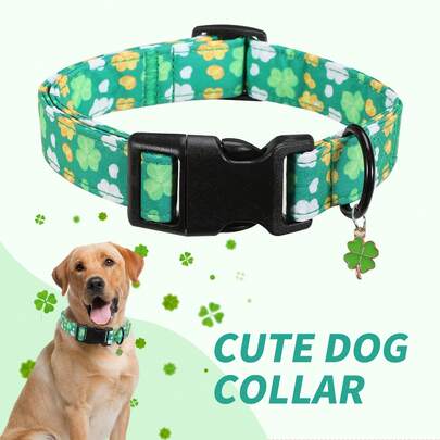 1pc Lucky Green Clover Dog Collar, St. Patrick's Day Themed, Durable & Breathable With Clover Pendant, Suitable For Small/Medium/Large Dogs, Adjustable Collar With Quick Release Buckle. Rust-Resistant Metal Ring, Suitable For Indoor Play Or Outdoor Walking. Multiple Sizes Available To Fit Different Dog Breeds And Genders, Thoughtful Choice For Pet Owners.