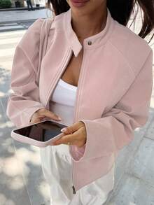 SOLTRB Women's New Zipper Solid Color Versatile Autumn/Winter Sexy Comfortable Solid Color Jacket, Collegiate Style - Pink - View 3