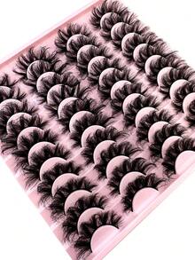 HBZGTLAD 20 Pairs Soft Mink Eyelashes 3D Curl Winged End Eye Elongated Fake Lashes Thick Handmade Natural False Eyelash Messy Cross Lash Wholesale - 濃密款 - 查看 6