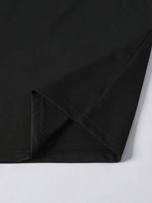 Kaos lengan pendek pria modis bergaya atletik dengan motif garis ganda dan kerah bulat sederhana, cocok untuk pakaian kasual sehari-hari, lari di musim semi dan musim panas, serta gaya jalanan. - Hitam - View 7