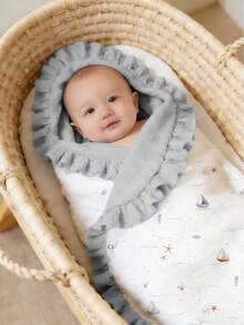 1条柔软棉质碎花婴儿毯，带荷叶边，舒适婴儿房毯 - 彩色 - 查看 3