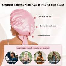 Satin Bonnet Silk Like For Sleeping Double Layer Sleep Cap Haircare Bonnet With Elastic Tie Band For Curly Hair Pink Night Cap Silky Heatless - 1pcs粉紅色 - 查看 7