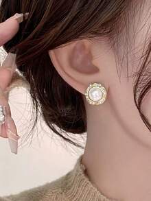 5对优雅奢华的法式复古几何、花卉、蝴蝶结和仿珍珠耳钉套装，适合少女日常和节日佩戴 - 幾何 - 查看 5