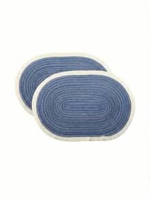 1/2/4/6/8 件简约渐变色牛奶咖啡椭圆形涤纶餐垫 - 藍色1 - 查看 11