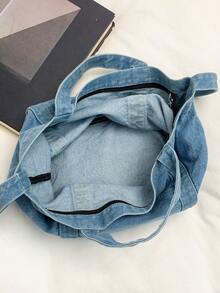 New Denim Fabric Women's Fashion Tote Bag, Large Capacity For Daily Casual, Commuting, Travel - Baby Blue - View 6