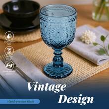 Sunflower Embossed Wine Glasses Set Of 6 – 10oz Blue Vintage Goblets, Dishwasher Friendly Stemmed Drinking Cups For Wedding Toast, Cocktail, Juice & Home Entertaining - 藏蓝色 - 查看 7