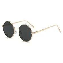 Retro Round Unisex Glasses, Gold Metal Frame With Gradient Brown Lenses, Fashion Protective Eyewear - N165 - View 8