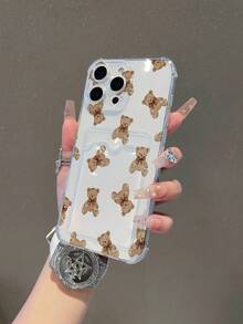 1pc Minimalist Cute Bow Teddy Bear Pattern Transparent Anti-Drop Phone Case, Compatible With IPhone XS/XS Max/XR/11/12/13/14/14 Plus/15/15 Plus/16/16 Plus/7/8 Plus/17/17 Pro And Other Models - Multicolor - View 5