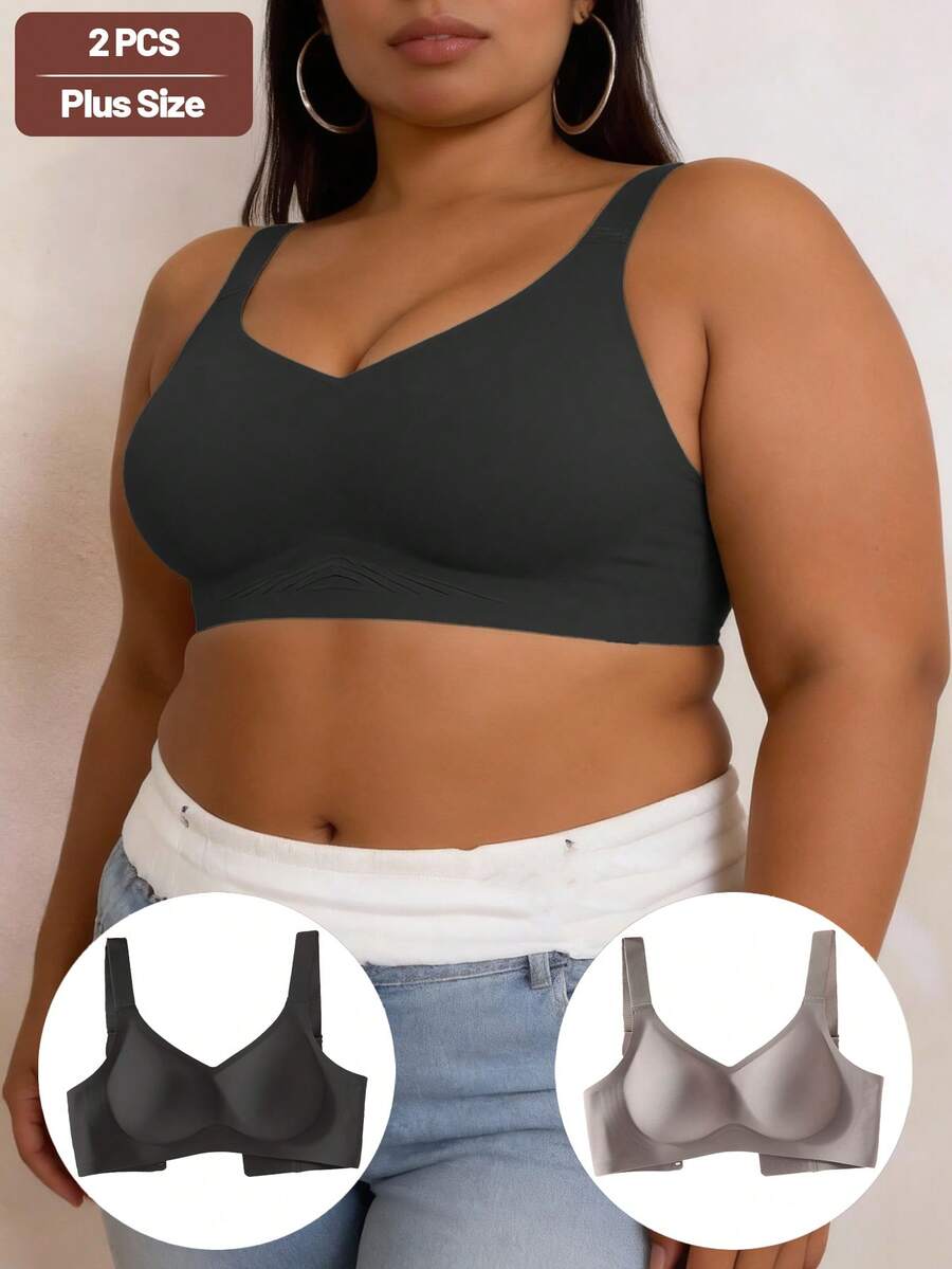 2 st/set enfärgade casual - bekväma minimalistiska plusstorleksbehåar för kvinnor