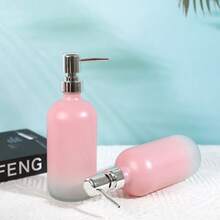 16盎司可重复使用渐变粉色玻璃皂液器，无香型可灌装洗手液瓶，适用于浴室和厨房 - 粉色 - 查看 1