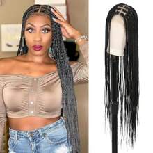 D360° HD Full Lace Knotl Braided Wigs For Women Box Braid Wig With Baby Hair Braided Lace Front Wigs Premium Synthetic Braid Wig Long Black 36" - Black36 - View 1