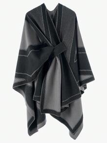 1 Áo choàng Poncho họa tiết kẻ caro đơn giản, thanh lịch, màu sắc tương phản dành cho nữ, thiết kế nhẹ nhàng, chống gió, ấm áp cho trang phục mùa xuân, thu và đông - Nhiều màu - Xem 34
