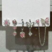 6件套哥特风红色水晶星星爱心黑色五芒星吊坠耳环，女士复古美学Y2K珠宝配饰 - 彩色 - 查看 4