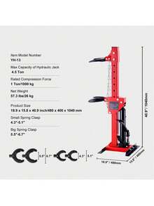 Strut Spring Compressor, 4.5 Ton/9920 LBS Hydraulic Jack Capacity, 1 Ton Rated Compression Force, Auto Strut Coil Spring Compressor Tool, Hydraulic Spring Compressor For Strut Spring Removing - Đỏ - Xem 7