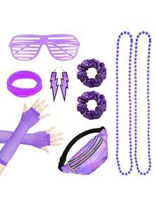 9Pcs D EXCEED 80s Costume Accessories For Women, Scrunchies, Earrings, Necklace, Fishnet Gloves, Fanny Pack - For 80s Retro Party Dance Performances Neon Party Cosplay Proms Birthday Party - Multicolor - View 14
