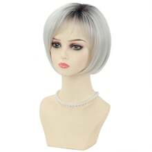 1顶女士时尚短卷发假发，耐热合成纤维，自然蓬松造型，带假发帽 - 彩色 - 查看 11