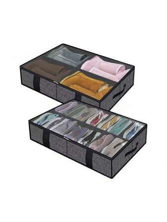 1pc Shoe Box, 4/14 Grid Transparent Cover Design Large Capacity Under Bed Shoe Storage Box, Foldable Space-Saving Shoe Box, Suitable For Closet, Fits Various Shoes And Sneakers, Boot Storage Box