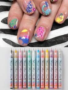 12pcs/Set Nail Art Painting Pen Nail Drawing Hook Line Drawing Flower Pen,Quick-Drying Waterproof Nail Polish Pens, Suitable For Scrapbooks, Writing, Professional Home And Salon Nail Art Supplies - Multicolor - View 5