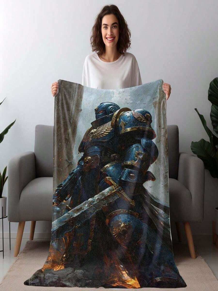 40K Pattern Digital Print Flannel Throw Blanket, Soft And Warm, Reusable Nap Blanket, Suitable For Sofa, Office, Bed, Camping, Travel, MultiFunctional AllSeason Gift Blanket Valentine's Day Gift For A Friend - White - View 1