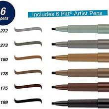 Faber-Castell Calligraphy Pitt Artist - Juego de 6 bolgrafos de caligrafa de Tonos sutiles - gris cálido iii, gris cálido iv, crudo umber, turrón, sepia oscura, black1 - Ver 3