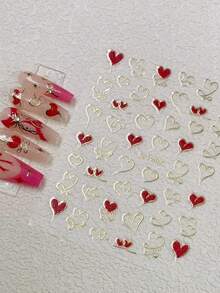 1pc Gold & Red Love Star Moon Totems Nail Art Stickers 5D Valentine's Day Glitter Heart/Red Lip/Bow Nail Decal Manicure Supplies - Multicolor - View 10