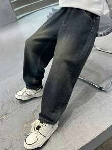 Spring & Autumn New Cartoon Graffiti Big Teen Boy Jeans, Loose Fit Streetwear Dad Jeans For Teenage Boys - Royal Blue - View 5