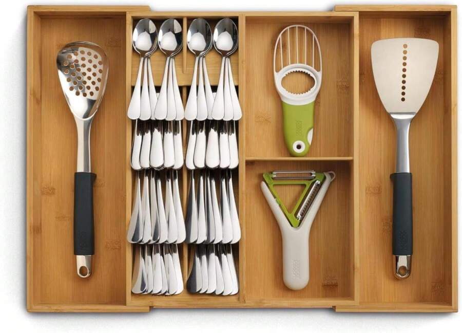 Joseph Joseph DrawerStore Compact Utensil Organizer For Kitchen Drawer Silverware, Flatware Tray, Large, Bamboo - 顏色A - 查看 1