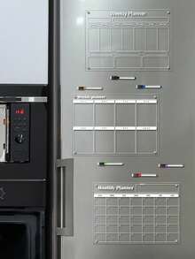 1pc Magnetic Transparent Refrigerator Calendar Board (Comes With 6 Magnetic Whiteboard Pens), Acrylic Writing Board, Transparent Pattern Memo Board, Magnetic Refrigerator Sticker, Acrylic Message Board, Reusable Weekly Meal Planner - Multicolor - View 6