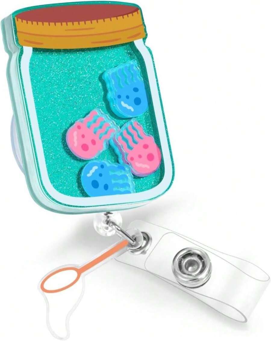 Plifal Badge Reel Holder Clip - Cute Jellyfish Blue Pink Retractable ID Name Card Badge Reel With Charm Alligator Clip, Nurse Nursing Office Medical Worker Student Shaker Accessories Gifts - Color15 - 查看 1