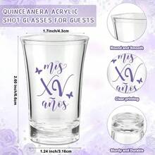 Quinceanera Party Favors Guests Quinceanera Acrylic Shot Glasses Thank You Cards With Organza Bags Mis Quince Anos Sweet 15 Birthday Party FavorsRed - 紫色 + 25 - 查看 3