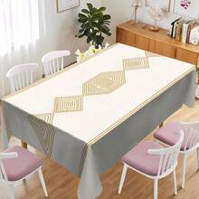 1pc Minimalist Gold Line Striped Geometric Tablecloth, Luxurious Dual-Color Dining Room Decor, Washable Modern Rectangular Polyester Tablecloth For Home, Dining Room, Living Room, Party, Indoor/Outdoor Use - Multicolor - View 3