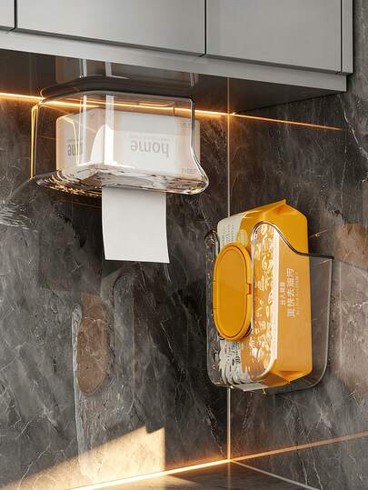 Wall Mounted Bathroom Shelf/Tissue Holder, Wet Wipes Dispenser - Strong Adhesive Rack, Suitable For Bathroom, Nursery And Camping, Wide Opening, No Drilling Required, Bathroom Vanity Storage Organizer, Usable For Face Washing