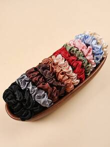 24个纯色缎面高弹力发圈，百搭复古优雅风，适合女性日常使用，多色加厚卷发带，柔软缎面发圈，发饰，休闲百搭 - 彩色 - 查看 4