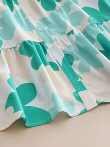 Cute Bohemian Style Allover Print Button Down Ruffle Hem Casual Top Elegant - Green - View 7