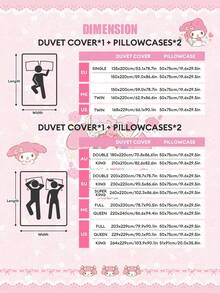Sanrio Cute Print 3pcs Bedding Set - My Melody(1pc Duvet Cover + 2pcs Pillowcase, No Filling) Cartoon Full Size, Soft & Comfortable, Suitable For Dorm, Home Bedroom, Hotel, All Seasons, With Zipper Closure And Pillowcase, Multi-Color , Oversized Bedding, Oversized Duvet Cover Set