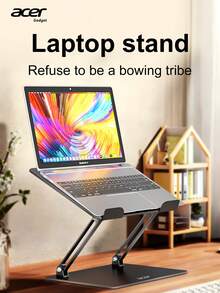 Soporte para portátil Acer AMS022, elevador de ordenador de metal, ajustable en altura, ergonómico, plegable y portátil, con silicona antideslizante, estructura estable y disipación eficiente del calor - Negro - Ver 2