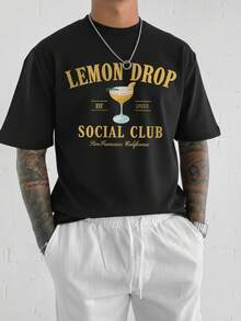 男士时尚复古美式印花黑色圆领短袖T恤 - 黑色 - 查看 5