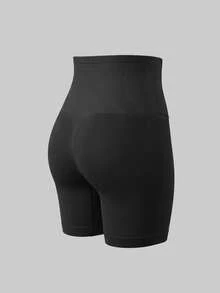1pc Plus Size Women High Waist Seamless Front Button Design Shaping Shorts, Lifting Buttocks And Slimming Thighs Tight Yoga Shorts - Black - View 7