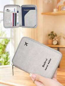 RFID屏蔽护照夹，防水PU皮革旅行钱包，拉链封口，男女通用 - 彩色 - 查看 8