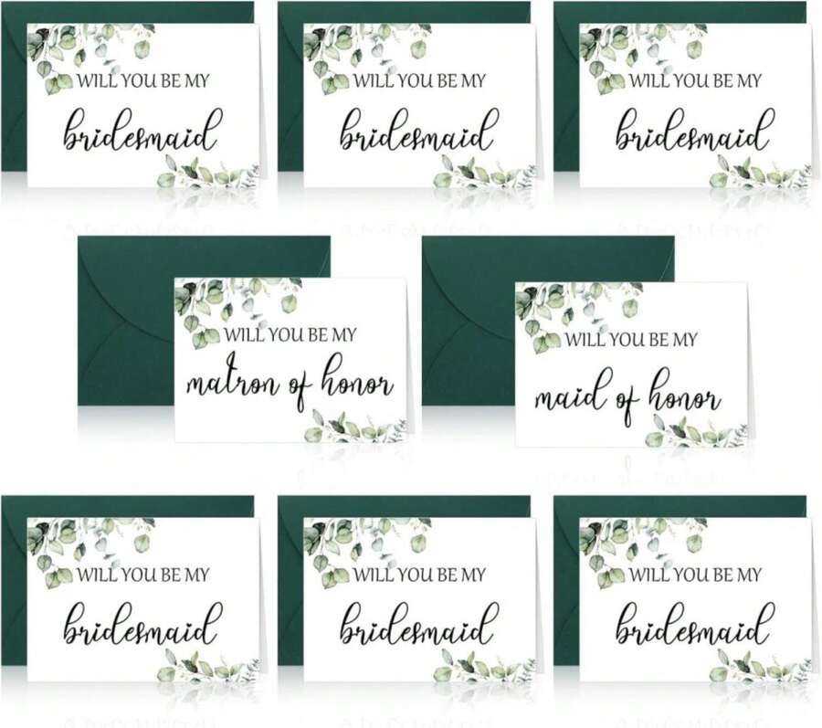 Spakon 16 Pcs Will You Be My Bridesmaid Cards With Envelopes Watercolor Greenery Floral Bridal Proposal Maid Of Honor Matron Of Honor Invited Favor For Bridal Shower Wedding (Eucalyptus) - ColorD - 查看 1