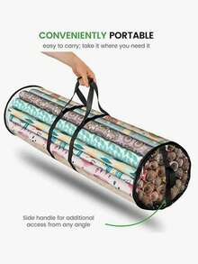 Bolsa de almacenamiento transparente para papel de regalo, material de PVC con asa blanca, caja de almacenamiento cilíndrica conveniente. Bolsa de almacenamiento de papel de regalo de Navidad, bolsa de almacenamiento de tubo de papel de fiesta, bolsa de regalo con cremallera, bolsa de almacenamiento de regalo transparente impermeable y a prueba de polvo, bolsa de almacenamiento de papel de regalo de Navidad, decoraciones navideñas, bolsa de regalo de fiesta individual - Negro - Ver 3