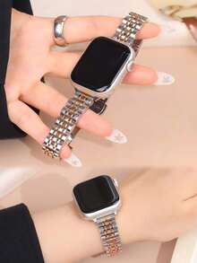 1pc Thin Narrow Gold Metal Band Compatible With Apple Watch Ultra 3/2/1, SE/S10/S9/S8/S7/S5/S4/S3, 14mm Width, Removable 7-Link Gold Chain, Suitable For Daily Wear, Parties, Travels, Also An Ideal Gift. Compatible With Apple Watch 38/40/41mm, 44/45/46/49mm, Accessories, Perfect For New Year, Valentine's Day Gifts - Multicolor - View 4