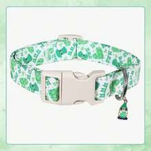1pc Lucky Green Clover Dog Collar With Quick Release Safety Buckle, St. Patrick's Day Themed, Durable & Breathable With Clover Pendant, Suitable For Small/Medium/Large Dogs, Ideal Pet Birthday Gift, Rust-Resistant Metal Ring, Suitable For Indoor Play Or Outdoor Walking, Multiple Sizes Available For Different Dog Breeds And Genders