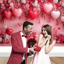 1pc Pink Heart Shaped Balloon Romantic Valentine's Day Party Photography Backdrop, Suitable For Love, Wedding, Anniversary Photo Decoration - Multicolor - View 6