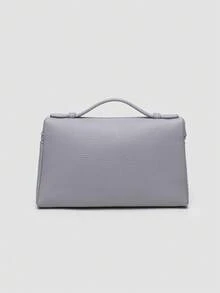1 pieza de bolso de hombro cuadrado de PU con textura de lichi en color sólido, pequeño, adecuado para combinar con la moda diaria. - Púrpura malva - Ver 5
