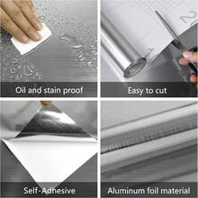 1 Roll Of Silver Stainless Steel Brushed Self-Adhesive Wallpaper, Kitchen Oil Proof, Waterproof, High Temperature Resistant Wallpaper, Industrial Style Metal Texture Cabinet Renovation Sticker Vinyl Wall Contact Paper Is Easy To Install And Removable, 15.7inx39.3/118.1/196.8in - Silver - View 5